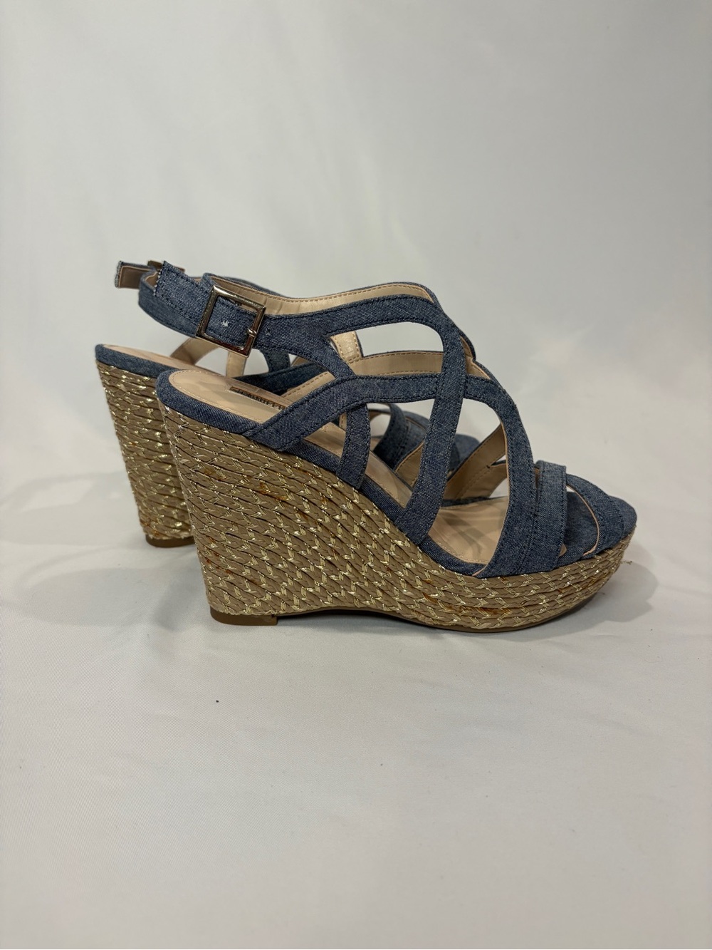 Jennifer Lopez Denim & Gold Wedges
